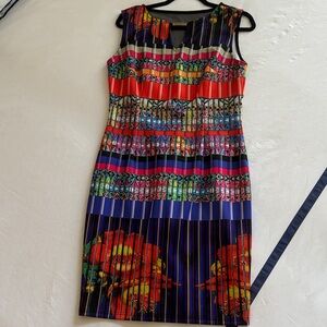 Joseph Ribkoff Purple and Red Pleated Sheath Mini Dress